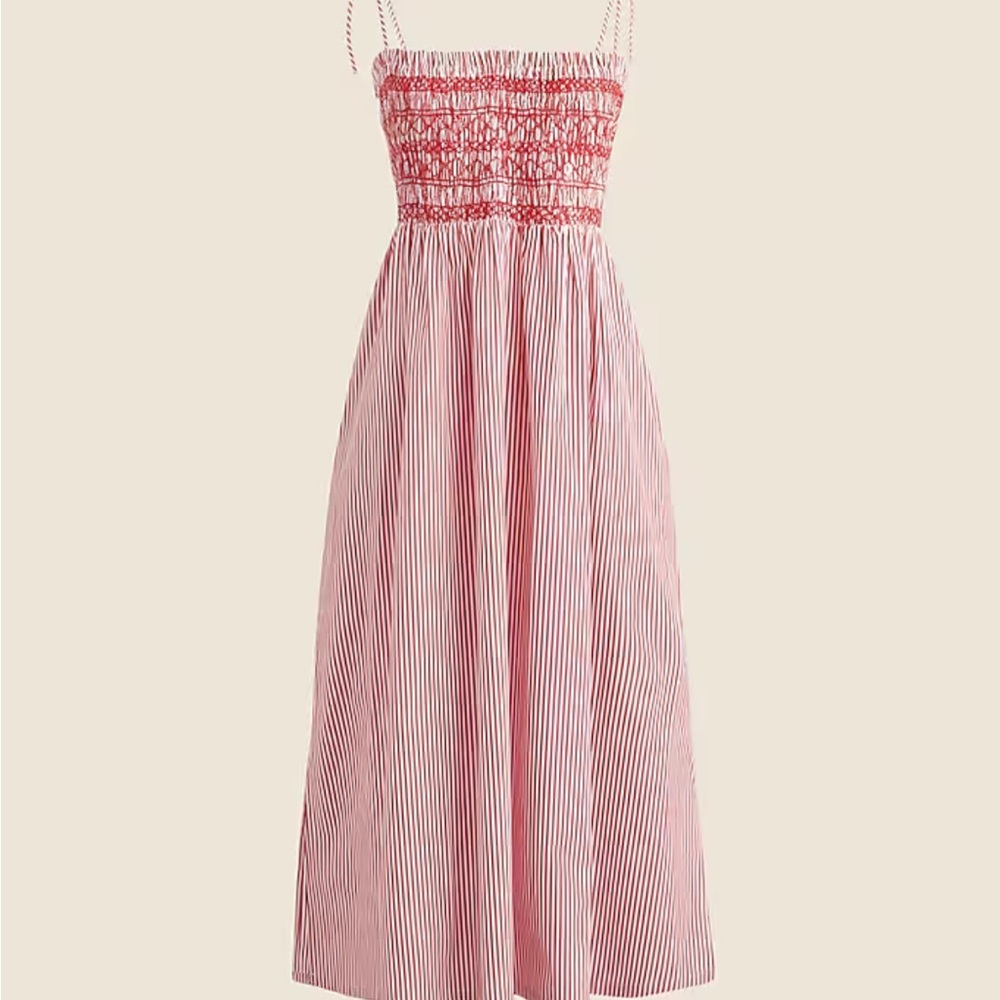 J Crew Paloma Dress in Striped Cotton Poplin Sleeveless Smocked Midi Dress